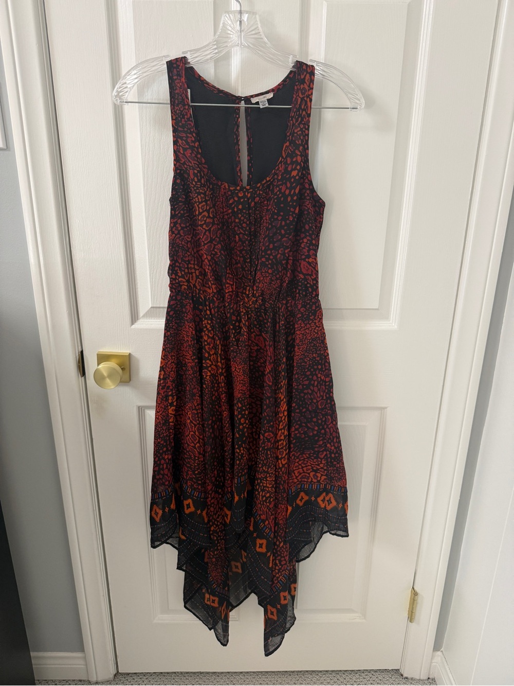 Ecote Women's Red & Black Patterned Midi Dress, Size XS